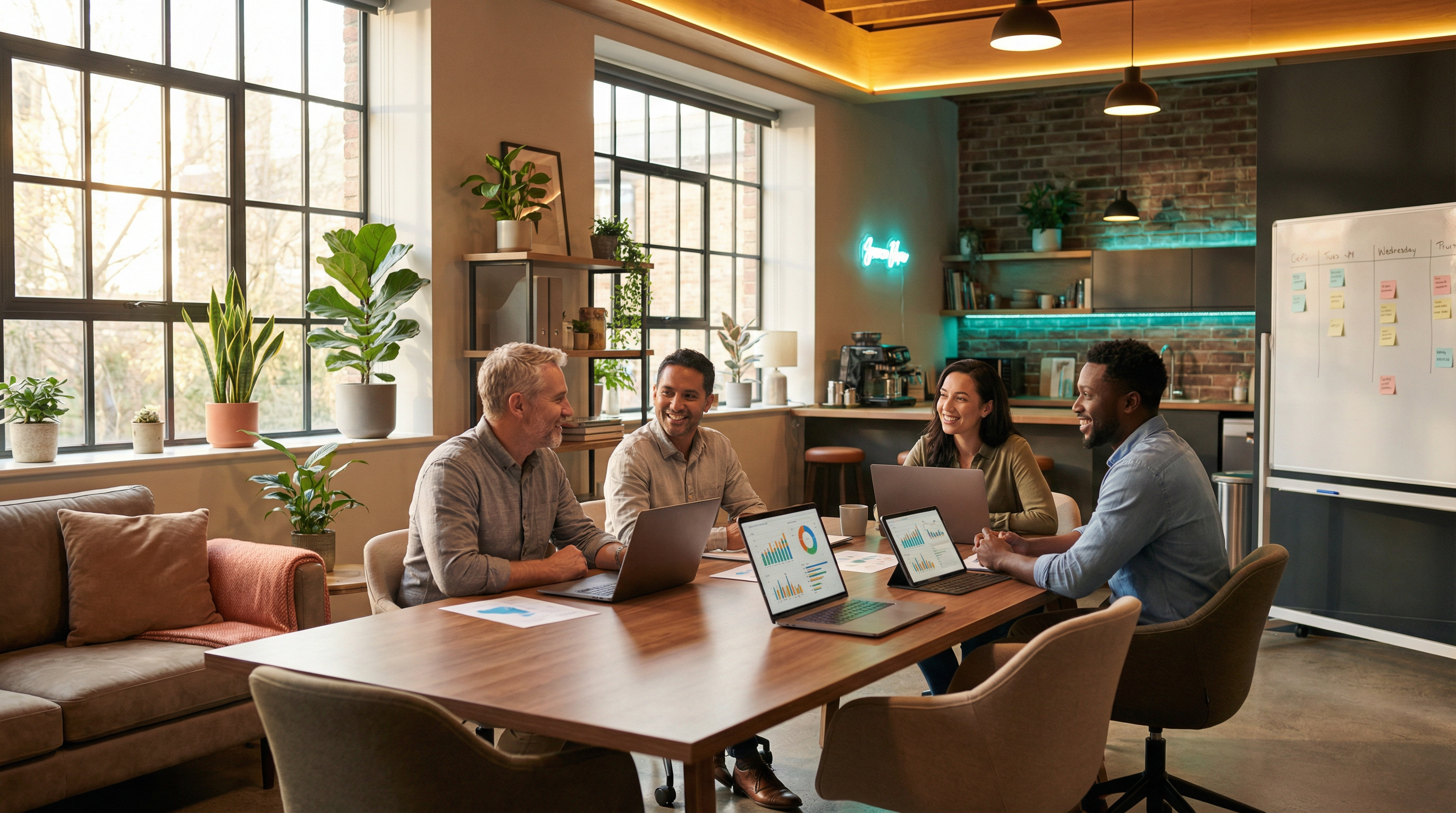 Small business team collaborating with data insights